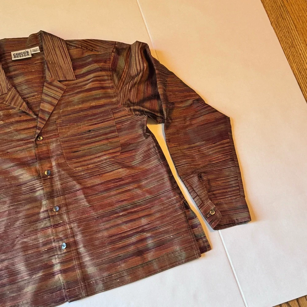 CHICO'S 100% Silk Button-Front
Shirt Brown Sleeve Size 4‎ - Picture 5 of 14